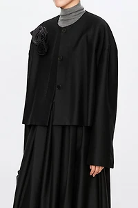Silk-Wool Detachable Rose Brooch Blazer
