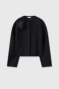 Silk-Wool Detachable Rose Brooch Blazer
