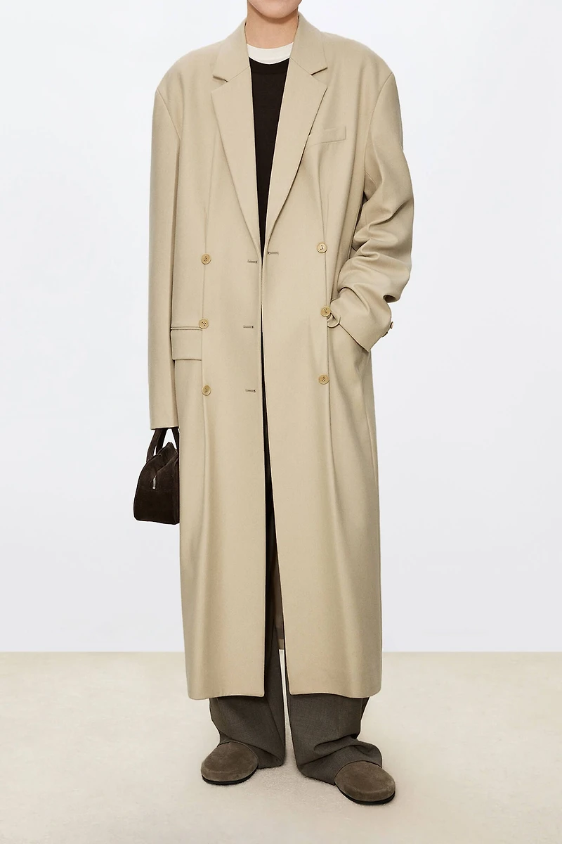 Silk-Wool Heavy Crêpe Trench-Style Coat