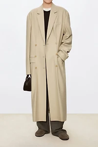 Silk-Wool Heavy Crêpe Trench-Style Coat