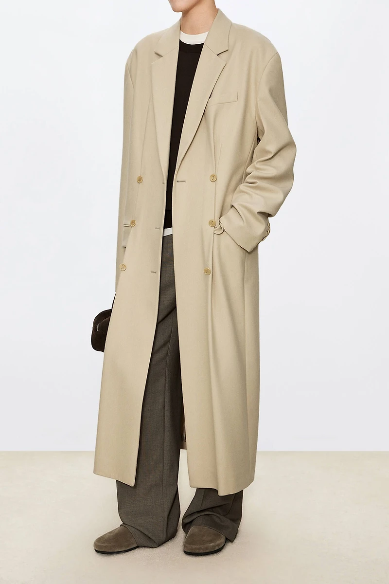 Silk-Wool Heavy Crêpe Trench-Style Coat
