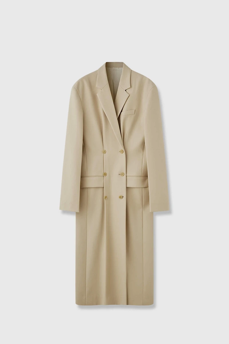 Silk-Wool Heavy Crêpe Trench-Style Coat