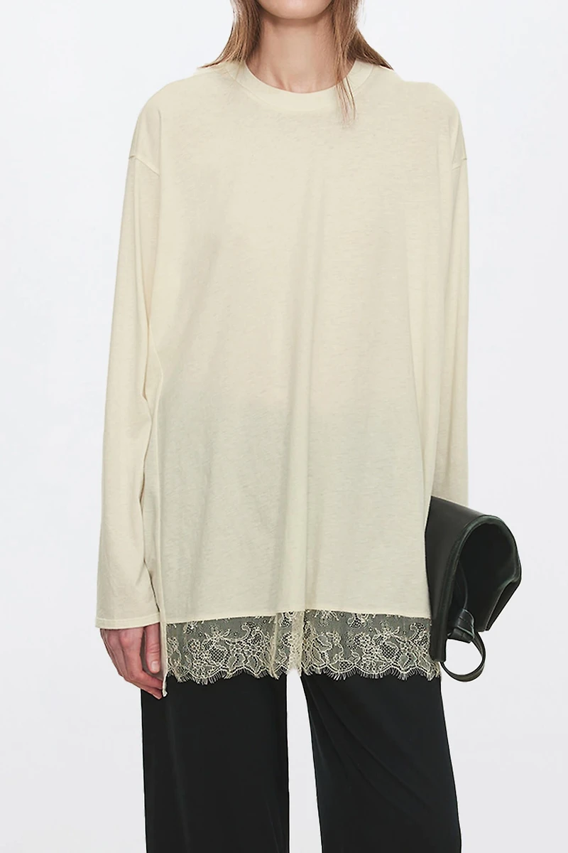 Silk-Wool Lace Hem Top