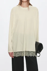Silk-Wool Lace Hem Top