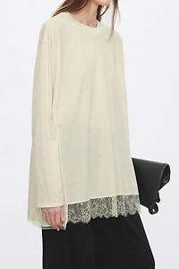 Silk-Wool Lace Hem Top