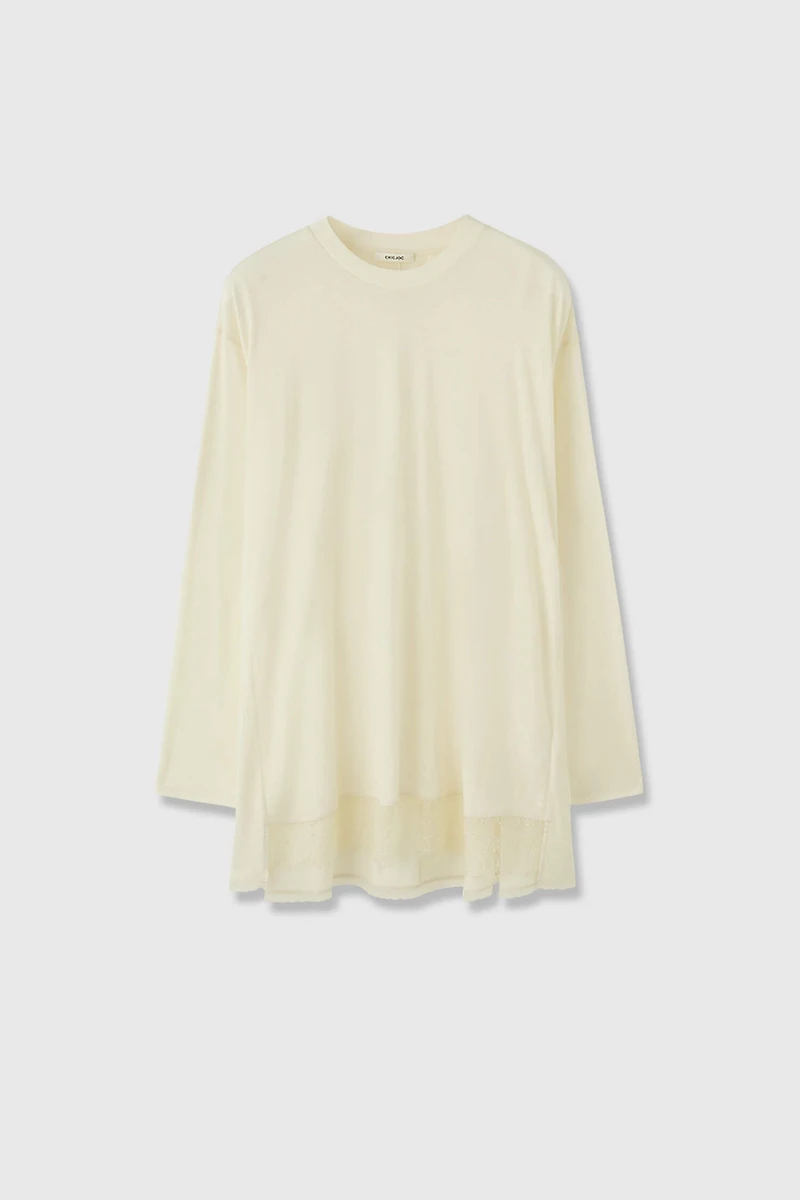 Silk-Wool Lace Hem Top