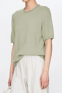Silk & Cashmere Rolled Collar Short-Sleeve Top