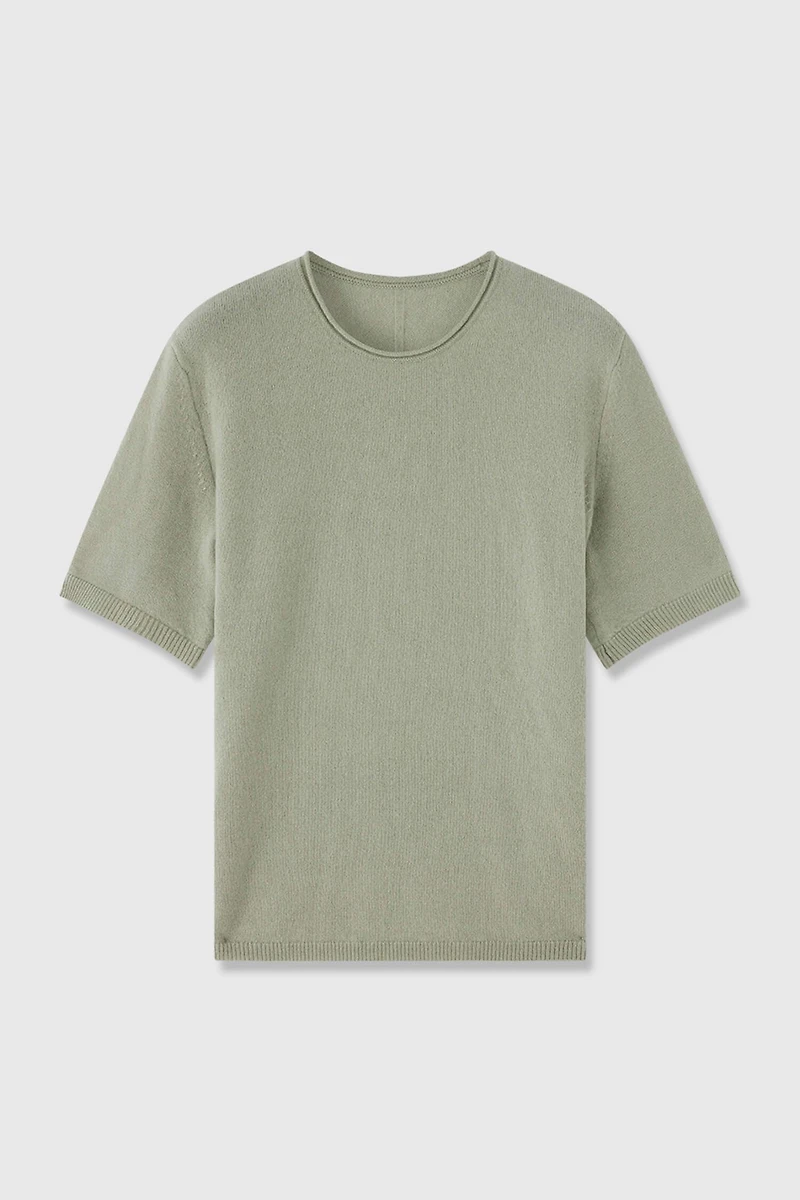 Silk & Cashmere Rolled Collar Short-Sleeve Top