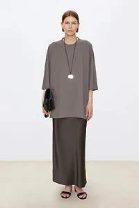 Silk-Cotton Blend Boxy Mid-Sleeve Tee
