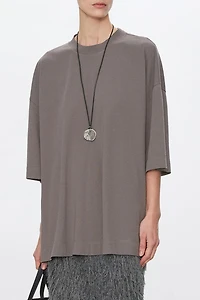 Silk-Cotton Blend Boxy Mid-Sleeve Tee