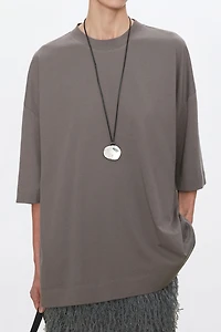 Silk-Cotton Blend Boxy Mid-Sleeve Tee