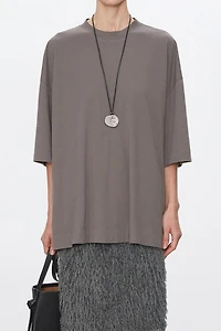 Silk-Cotton Blend Boxy Mid-Sleeve Tee