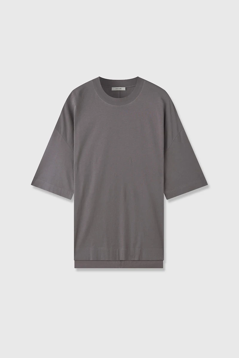 Silk-Cotton Blend Boxy Mid-Sleeve Tee