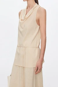 Silk-Cotton Draped Neck Tie Halter Vest