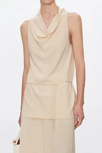 Silk-Cotton Draped Neck Tie Halter Vest