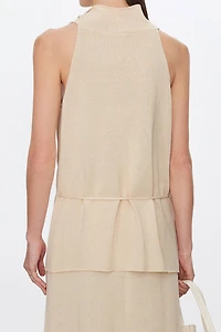 Silk-Cotton Draped Neck Tie Halter Vest