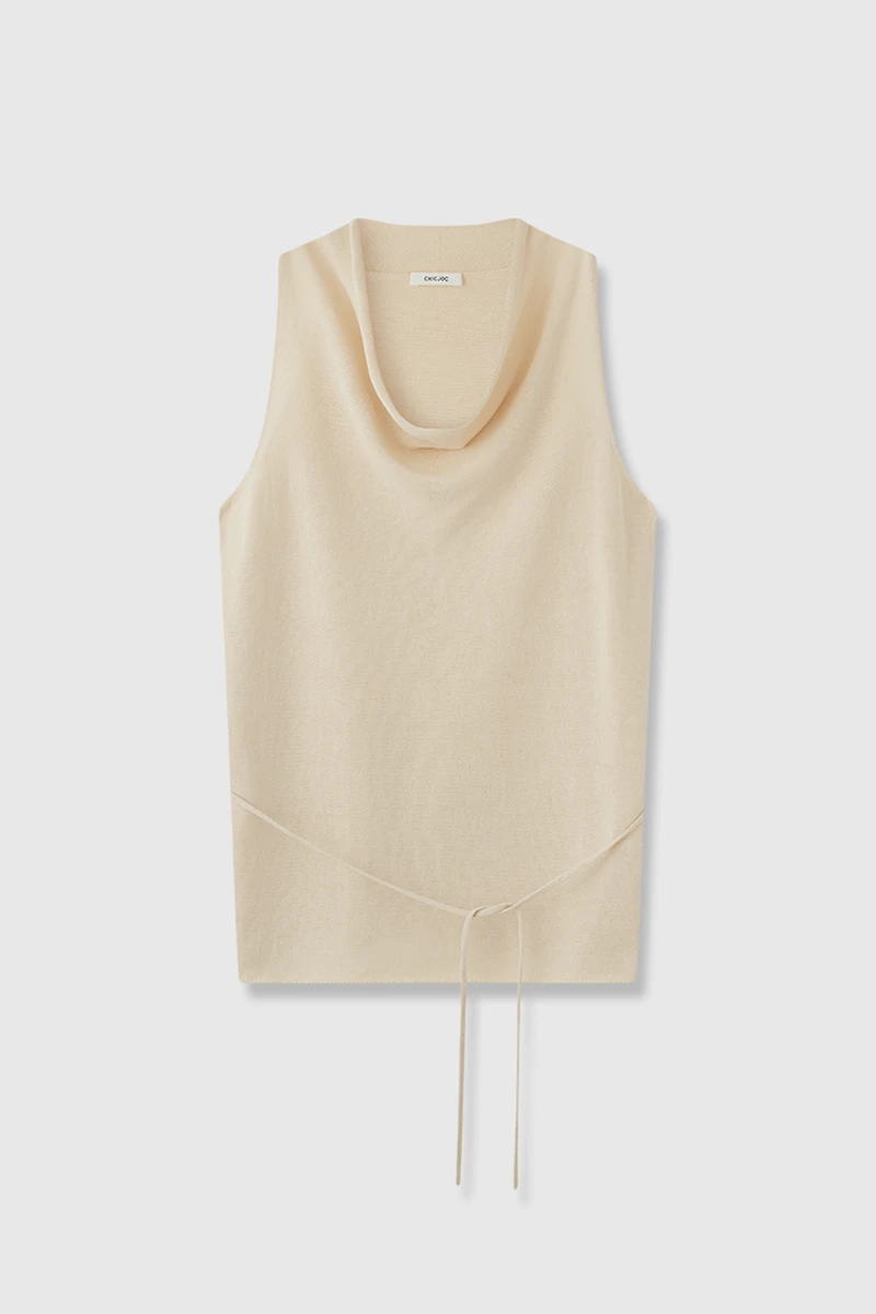 Silk-Cotton Draped Neck Tie Halter Vest