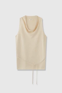 Silk-Cotton Draped Neck Tie Halter Vest