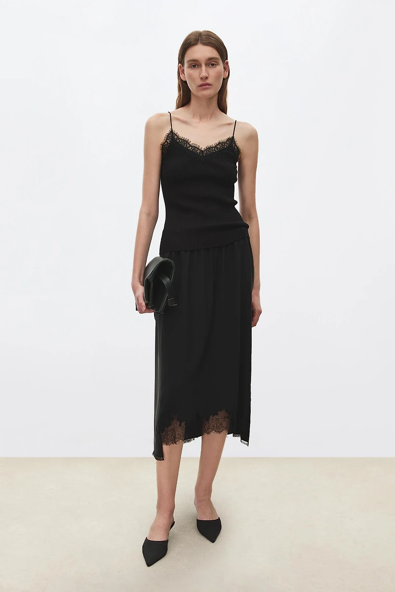 Silk-Cotton Lace Trim Camisole