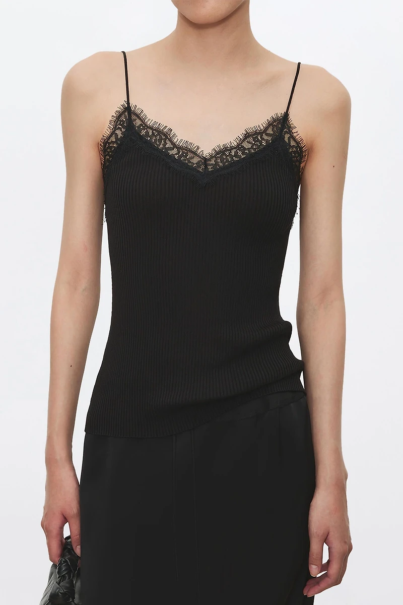 Silk-Cotton Lace Trim Camisole