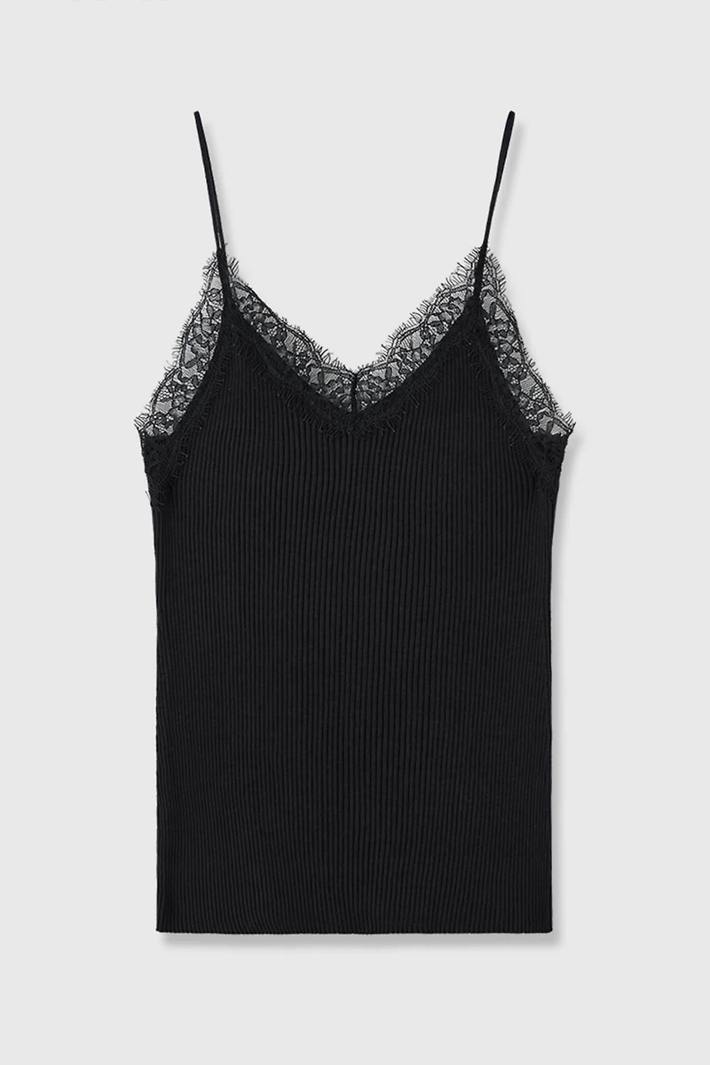 Silk-Cotton Lace Trim Camisole
