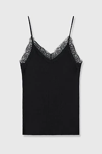 Silk-Cotton Lace Trim Camisole