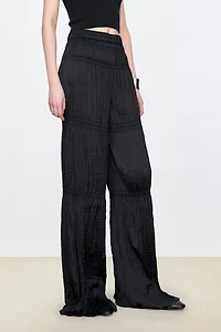 Silky Matte Pleated Wide-Leg Pants