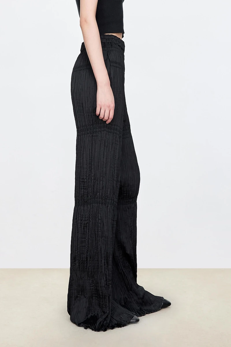 Silky Matte Pleated Wide-Leg Pants