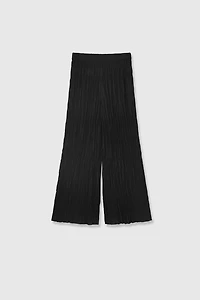 Silky Matte Pleated Wide-Leg Pants