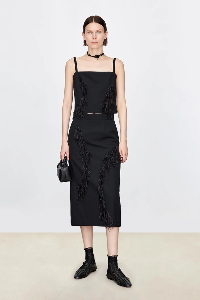 Sleek Beaded Ostrich Feather Slip Top