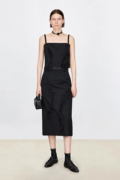 Sleek Beaded Ostrich Feather Slip Top