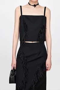 Sleek Beaded Ostrich Feather Slip Top