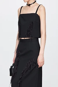 Sleek Beaded Ostrich Feather Slip Top