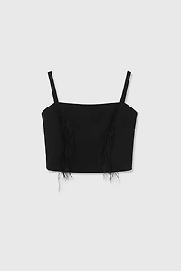 Sleek Beaded Ostrich Feather Slip Top