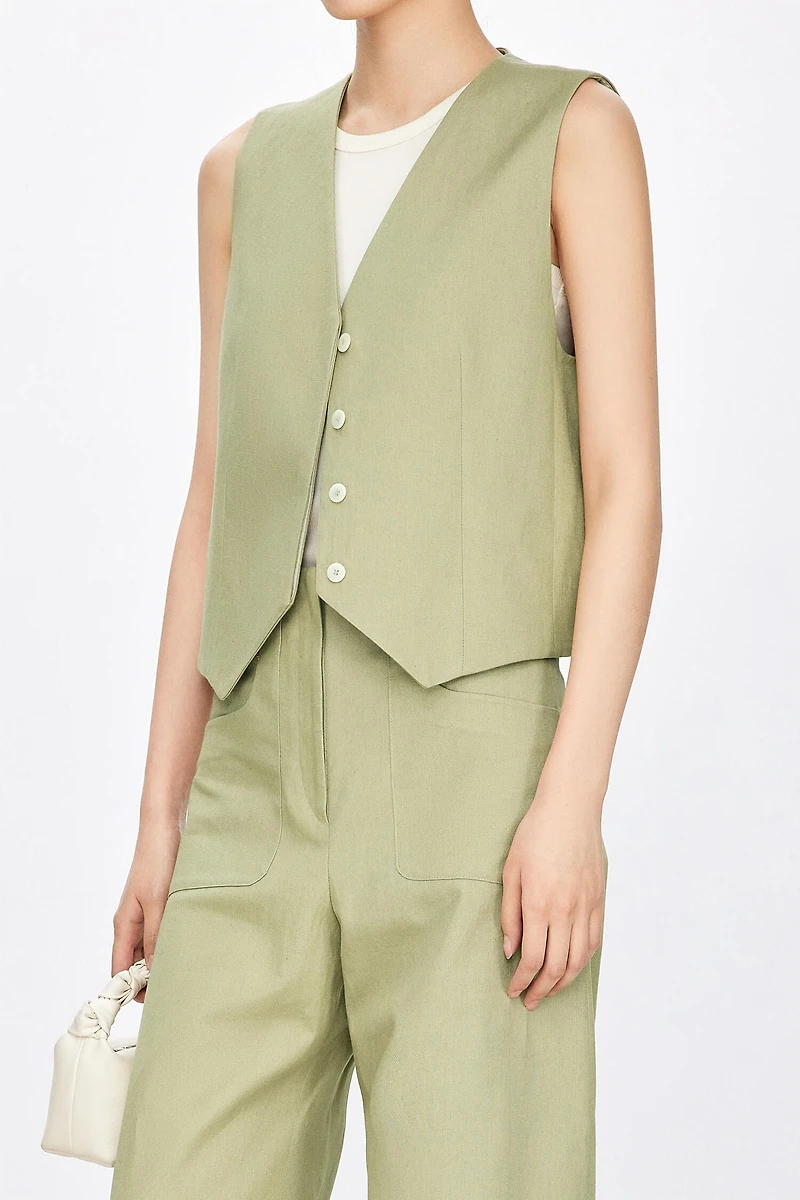 Slub Cotton Linen Oversized Blazer Vest