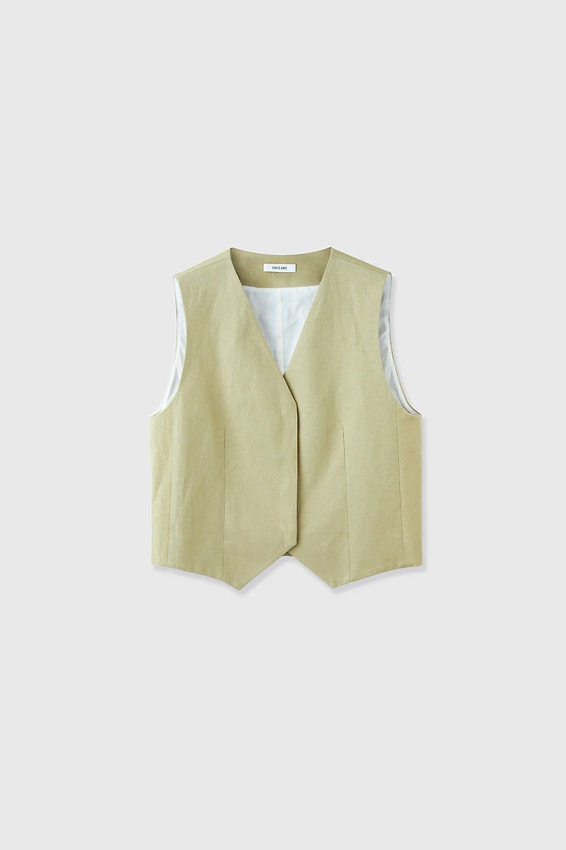 Slub Cotton Linen Oversized Blazer Vest
