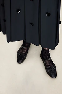 Spain Lamb Suede Hand-Pleated Ballet Flats