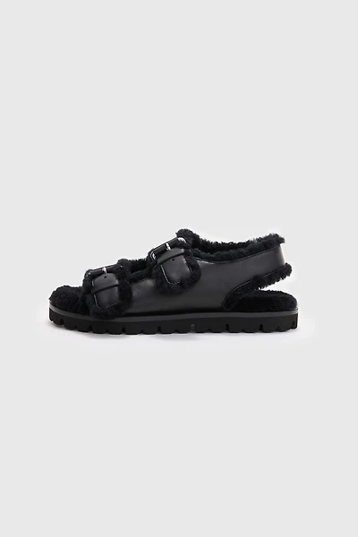 Spanish Shearling Buckle Platform Sandals