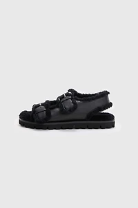Spanish Shearling Buckle Platform Sandals