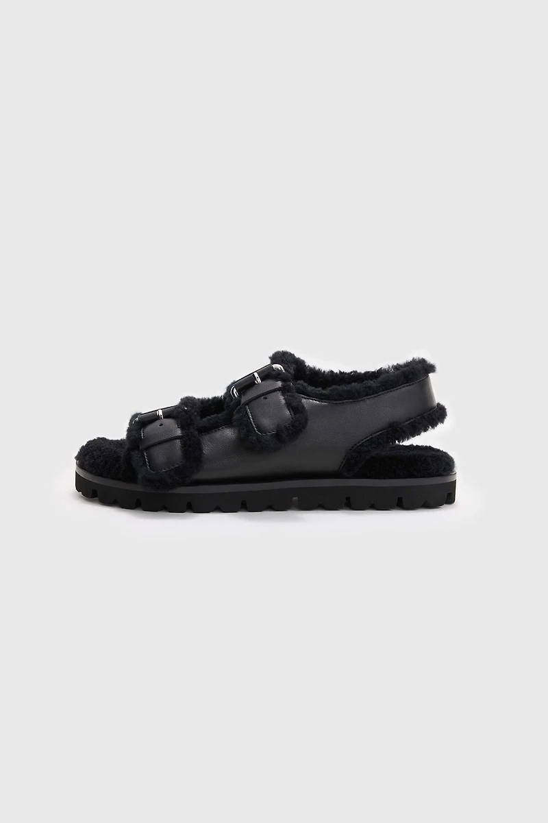 Spanish Shearling Buckle Platform Sandals