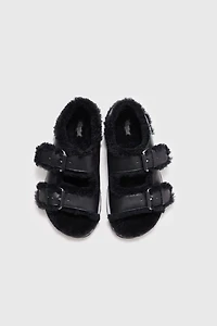 Spanish Shearling Buckle Platform Sandals