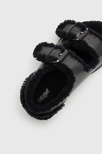 Spanish Shearling Buckle Platform Sandals