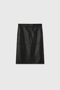 Spanish Lightly-Coated Lamb Leather Paneled Midi Skirt