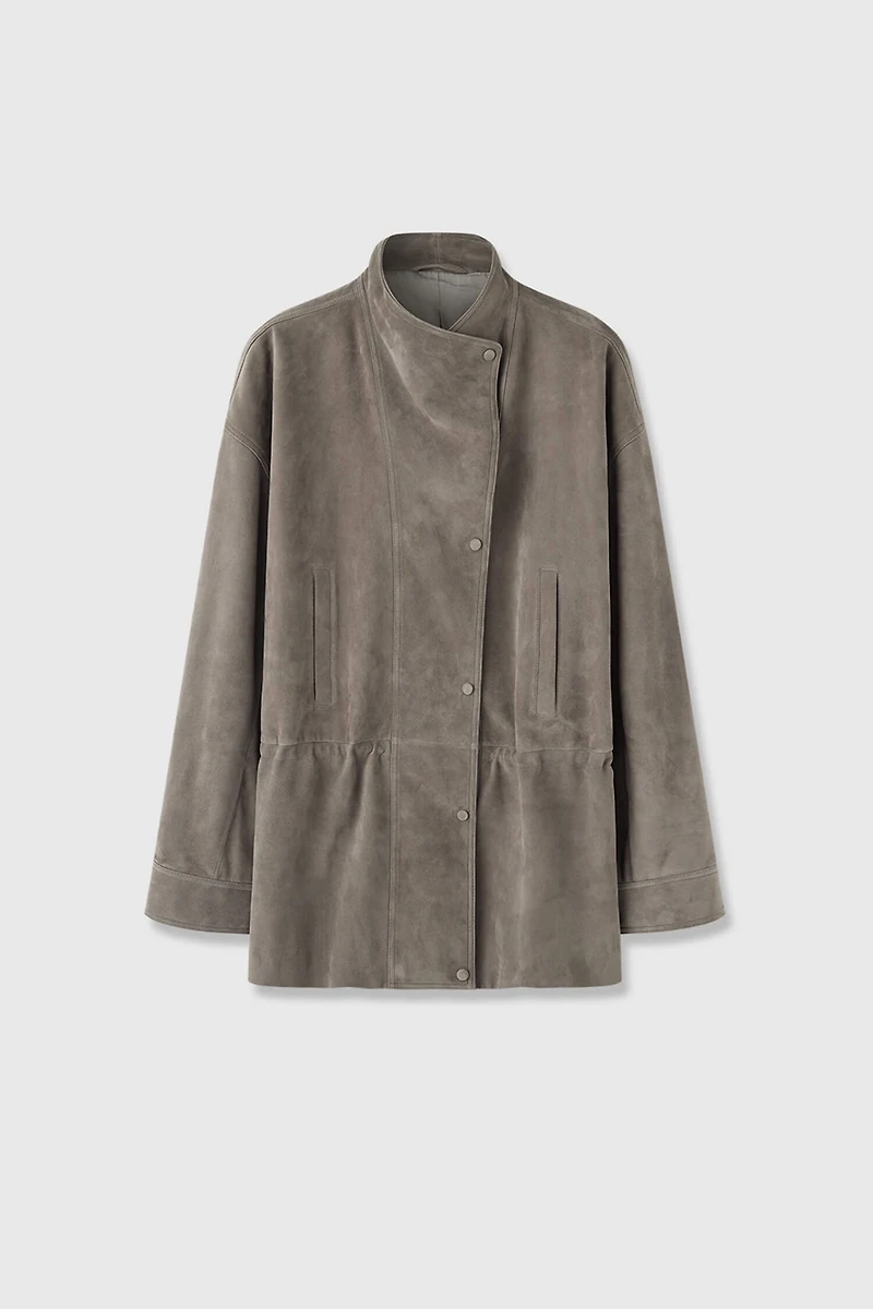 Spanish Lambsuede Stand-Collar Tailored Jacket