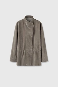 Spanish Lambsuede Stand-Collar Tailored Jacket