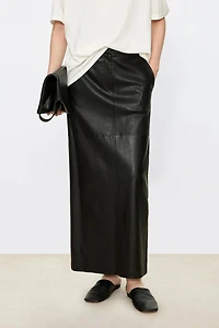 Stretch Lambskin Elastic Waist Midi Skirt