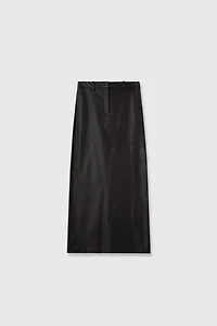 Stretch Lambskin Elastic Waist Midi Skirt