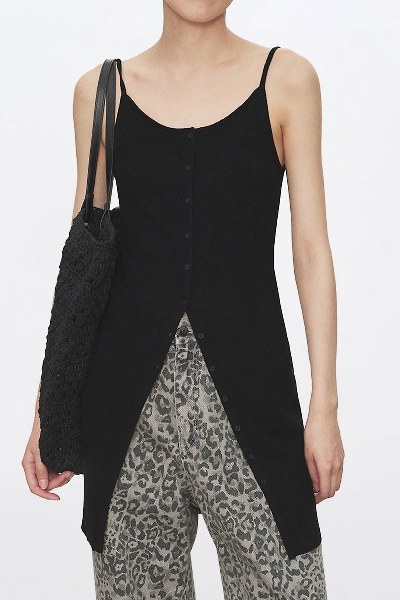 Stretch Cotton-Linen Gauze X-Shaped V-Slit Cardigan