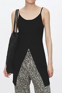 Stretch Cotton-Linen Gauze X-Shaped V-Slit Cardigan