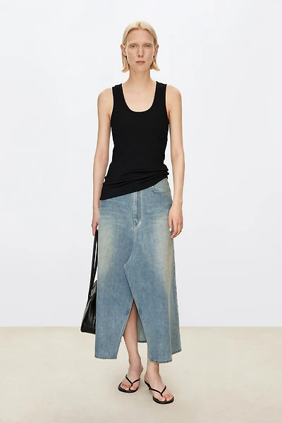 Stretch Knit Built-In Bra U-Neck Tank Top